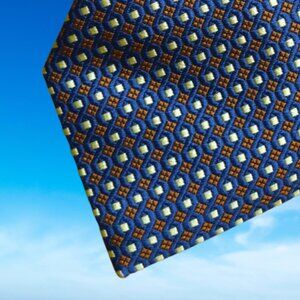 $330 New BRIONI Handmade Midnight Blue Gold Squares Geometric Lux Silk Tie Italy